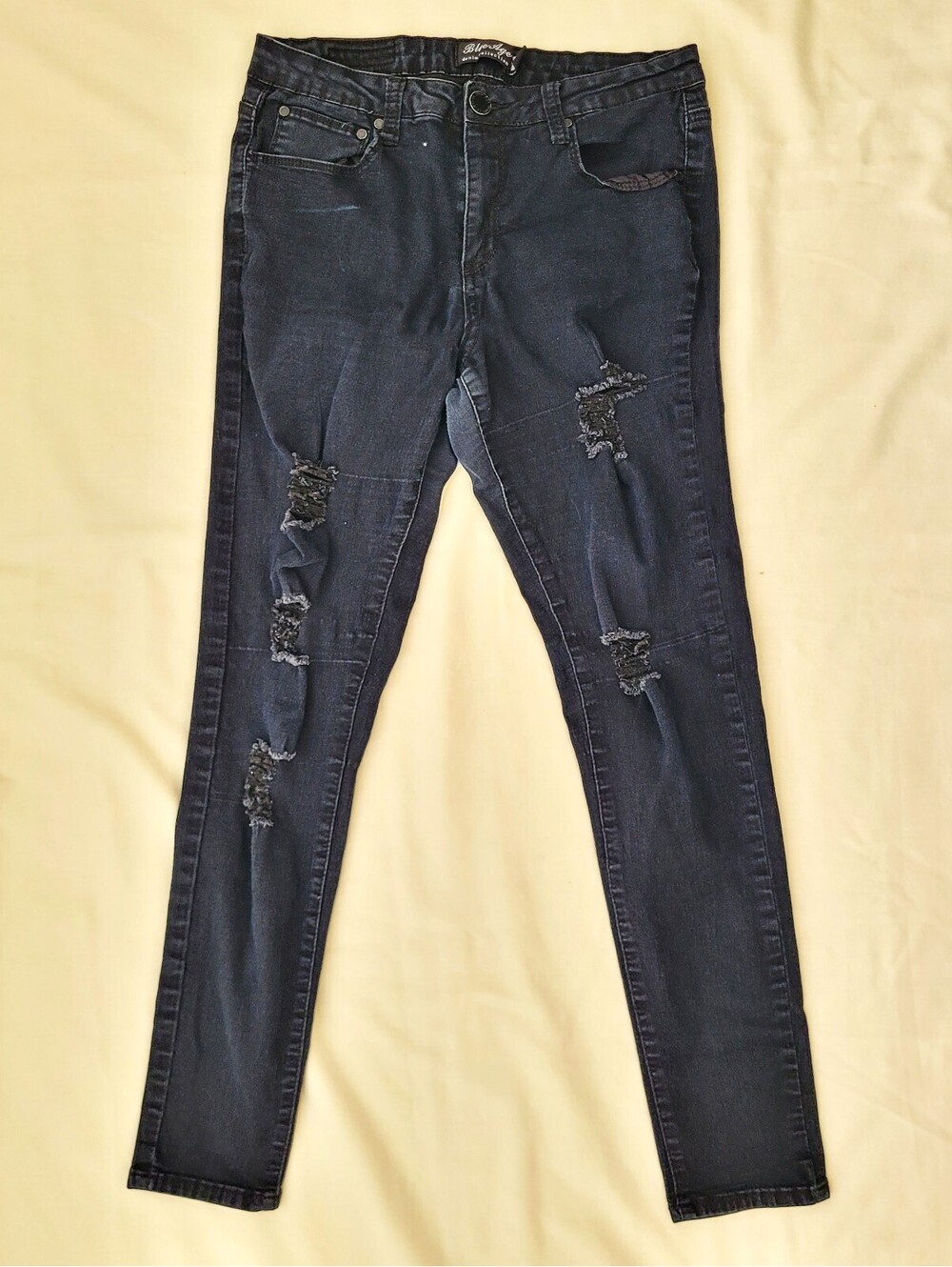 Blue Age Women's Juniors 11 Black Distressed Skinny Jeans Ripped Stretch Denim